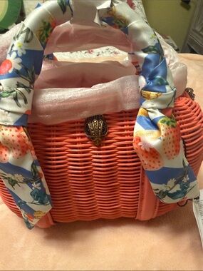 Kurt Geiger Coral Wicker Crossbody Bag with Floral Scarf Wrap